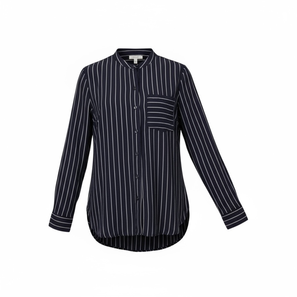 Old Navy Navy and Maroon Striped Button-Up Blouse - Medium